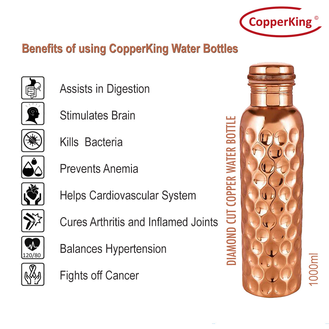 Pure Copper Water Bottle Diamond Design